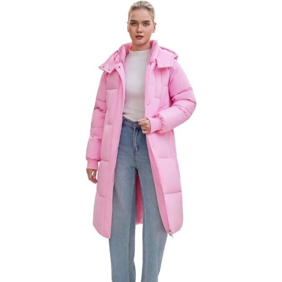 Long Puffer Jacket for Women, Pink - Picture 2 of 6